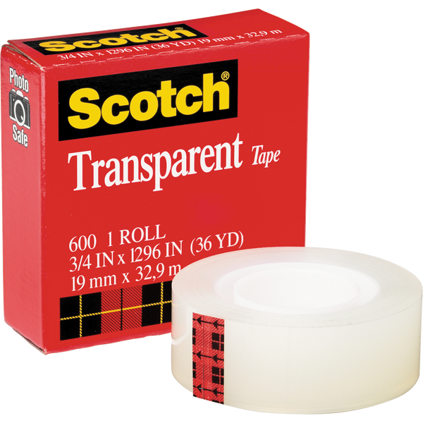 Scotch Transparent Tape Refill, 3/4" x 1296", Clear