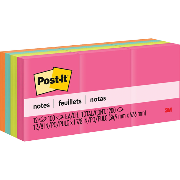 Post-it Notes, 1-3/8" x 1-7/8", Poptimistic Collection, 100 Sheets, 12 Pads