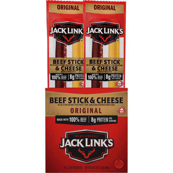 Jack Link's Beef Stick & Cheese, Original, 1.2 oz, 16 ct