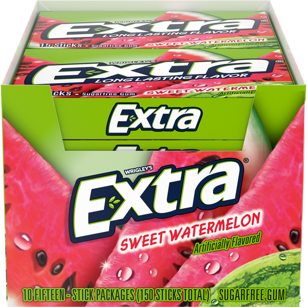 Extra Sugar Free Chewing Gum, Sweet Watermelon, Slim Pack, 15 Sticks, 10 ct