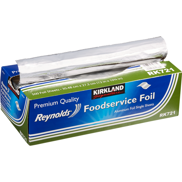 Kirkland Signature Aluminum Foil Single Sheets, 12"L x 10.75"W, 500 ct