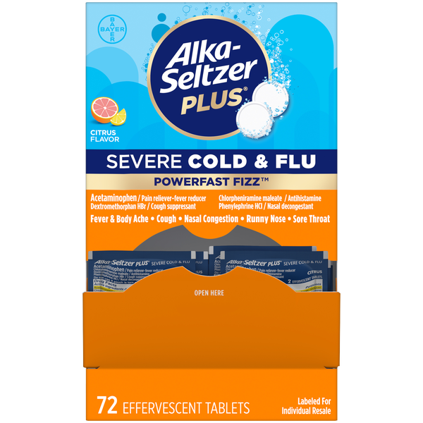 Alka-Seltzer Plus Severe Cold & Flu PowerFast Fizz, Citrus, 2 Tablets per Pouch, 36 ct