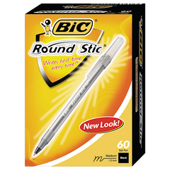 BIC Round Stic Ballpoint Pen, Medium Point 1.0mm, Black Ink, 60 ct