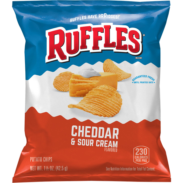 Ruffles Potato Chips, Cheddar & Sour Cream, 1.5 oz, 64 ct