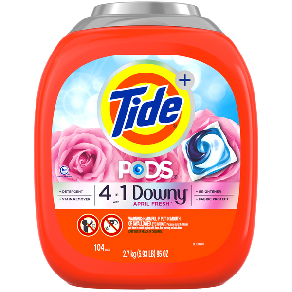 Tide PODS Laundry Detergent + Downy, HE Compatible, April Fresh Scent, 104 ct