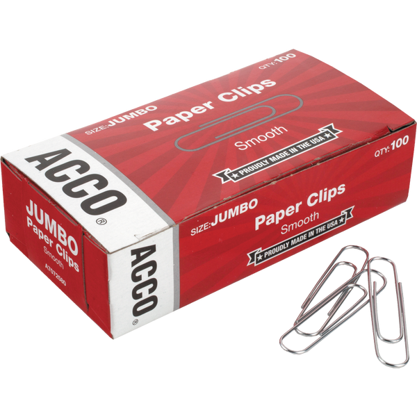 ACCO Jumbo Paper Clips, Smooth, 1000 ct