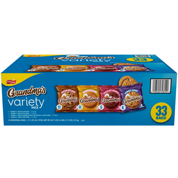 Grandma's Cookies, Variety Pack, 2.5 oz, 33 ct