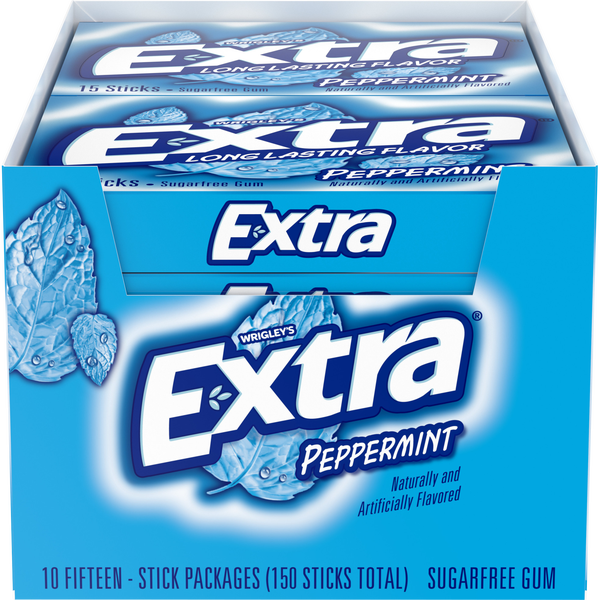 Extra Sugar Free Chewing Gum, Peppermint, Slim Pack, 15 Sticks, 10 ct