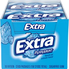 Extra Sugar Free Chewing Gum, Peppermint, Slim Pack, 15 Sticks, 10 ct