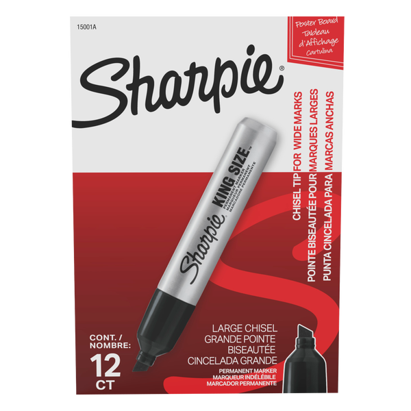 Sharpie King Size Permanent Marker, Chisel Tip, Black, 12 ct