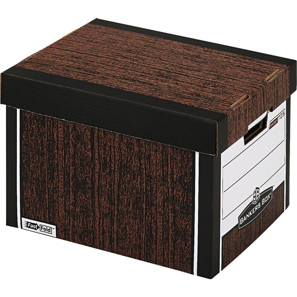 Bankers Box FastFold R-Kive Storage Box, Heavy Duty, Lift-Off Lid, Letter/Legal, Woodgrain, 12 ct