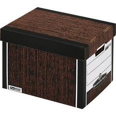 Bankers Box FastFold R-Kive Storage Box, Heavy Duty, Lift-Off Lid, Letter/Legal, Woodgrain, 12 ct