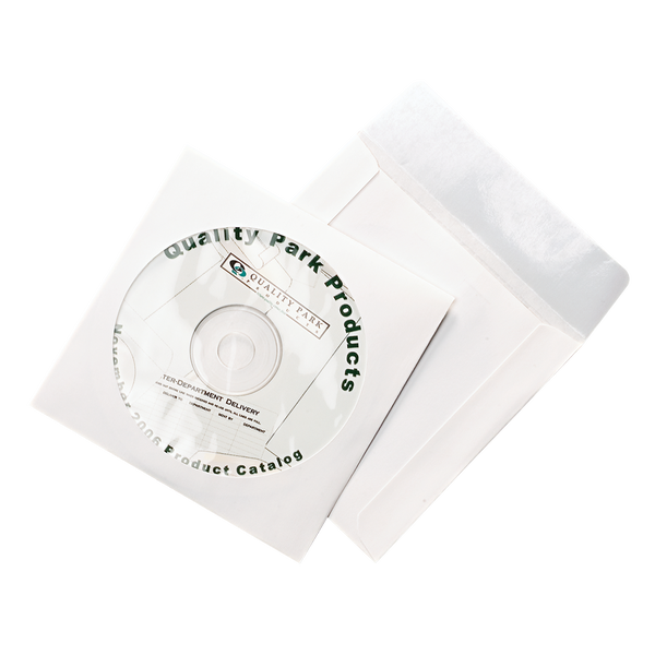 Quality Park Tech No-Tear CD/DVD Sleeves, 4-7/8"L x 5"W, White, 100 ct