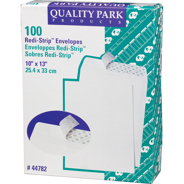 Quality Park Redi-Strip Catalog Envelope, 10" x 13", White, 100 ct