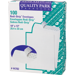 Quality Park Redi-Strip Catalog Envelope, 10" x 13", White, 100 ct