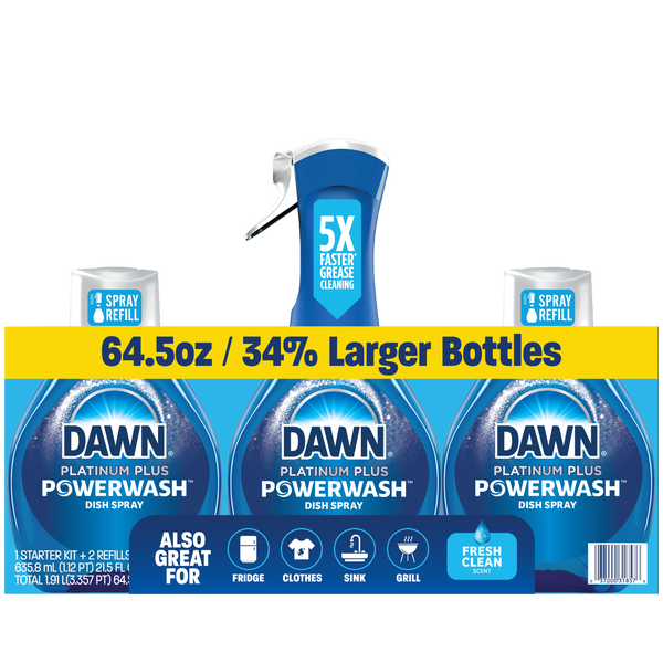 Dawn Platinum Plus Powerwash Dish Soap Spray, Fresh Clean, 1 Starter Kit + 2 Refills