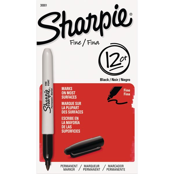 Sharpie Permanent Marker, Fine Point, Black, 12 ct