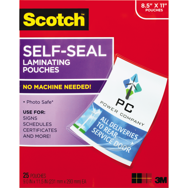 Scotch Self-Seal Laminating Pouches , 9" x 11.5", 25 ct