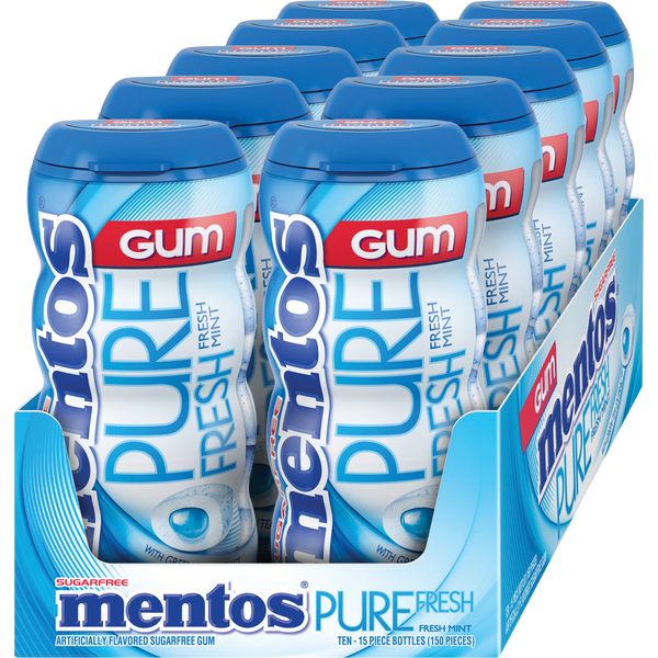 Mentos Pure Fresh Sugar Free Gum, Fresh Mint, 15 Pieces, 10 ct