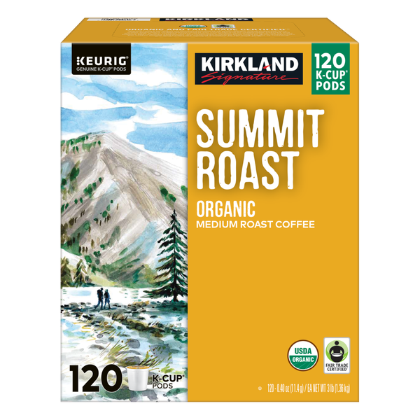 Kirkland Signature Organic Summit Roast Coffee, Medium Roast, Keurig K-Cup Pods, 120 ct