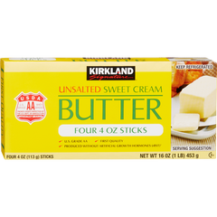 Kirkland Signature Butter, Unsalted, Sticks, 1 lb, 4 ct