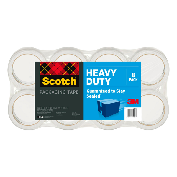 Scotch Packaging Tape, Heavy Duty, 1.88"W x 54.6 yds, 8 ct