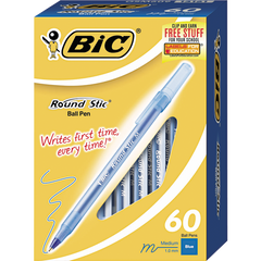 BIC Round Stic Ballpoint Pen, Medium Point 1.0mm, Blue Ink, 60 ct