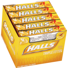 HALLS Relief Cough Drops, Triple Soothing Action, Honey Lemon, 20 ct