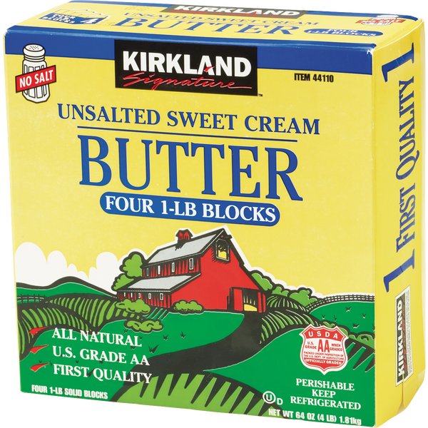 Kirkland Signature Butter, Unsalted, Block, 1 lb, 4 ct