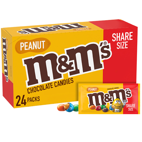 M&M'S Chocolate Candy, Peanut, Share Size, 3.27 oz, 24 ct