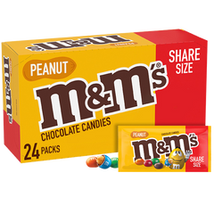 M&M'S Chocolate Candy, Peanut, Share Size, 3.27 oz, 24 ct