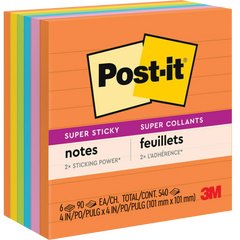 Post-it Super Sticky Notes, 4" x 4", Energy Boost Collection, Lined, 90 Sheets, 6 Pads