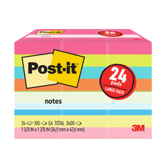 Post-it Notes, 1-1/2" x 2", Assorted Bright Colors, 100 Sheets, 24 Pads