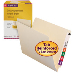 Smead End Tab File Folder, Shelf-Master Reinforced Straight Cut Tab, Letter, Manila, 100 ct