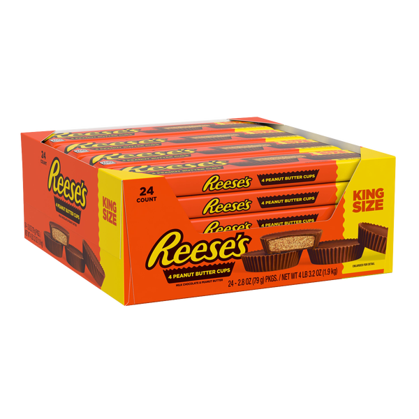 Reese's Peanut Butter Cups, Milk Chocolate, King Size, 2.8 oz, 24 ct