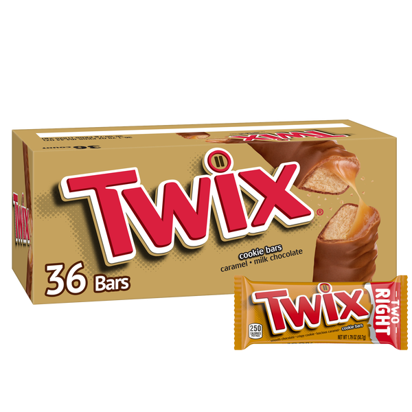 Twix Caramel Cookie Chocolate Candy Bar, Full Size, 1.79 oz, 36 ct