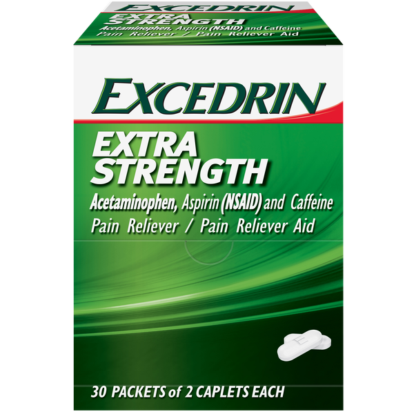 Excedrin Extra Strength Caplets, 2 per Pouch, 30 ct