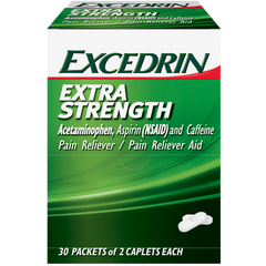 Excedrin Extra Strength Caplets, 2 per Pouch, 30 ct