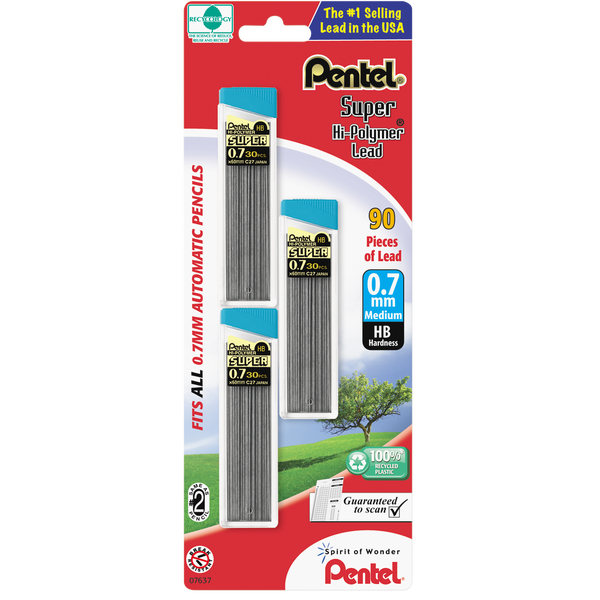 Pentel Super Hi-Polymer Lead Refill, 0.7mm, 3 ct