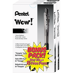 Pentel WOW! Retractable Ballpoint Pen, Medium Point 1.0mm, Black Ink, 36 ct