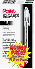 Pentel R.S.V.P. Stic Ballpoint Pen, Medium Point 1.0mm, Black Ink, 24 ct