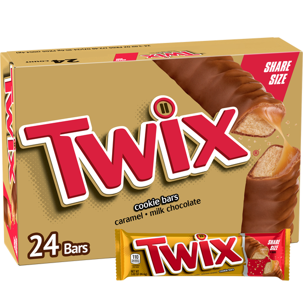 Twix Chocolate  & Caramel Cookie Candy Bar, Share Size, 3.02 oz, 24 ct