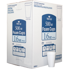 WinCup Foam Cold and Hot Cups, White, 16 oz, White, 500 ct