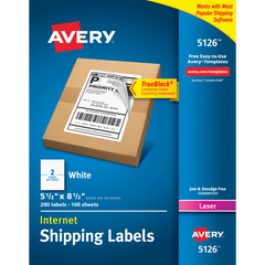 Avery TrueBlock Internet Shipping Labels, Laser, White, 5-1/2" x 8-1/2", 200 Labels