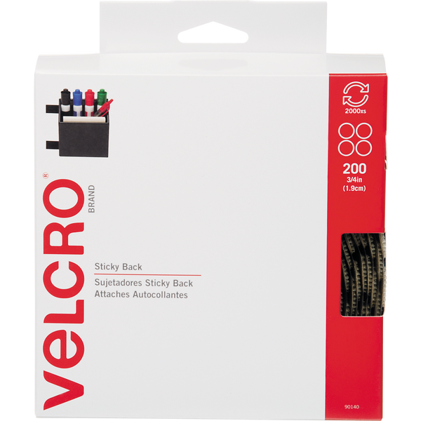 VELCRO Brand Sticky Back Hook & Loop Fasteners with Dispenser, 5 lb Capacity, 3/4" dia, Beige, 200 ct