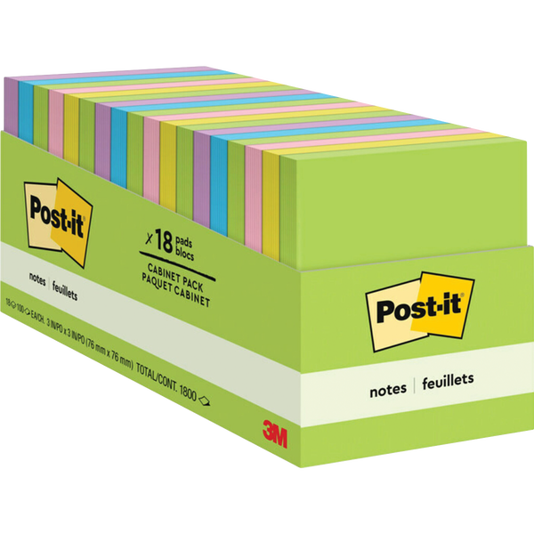 Post-it Notes Cabinet Pack, 3" x 3", Floral Fantasy Collection, 100 Sheets, 18 Pads