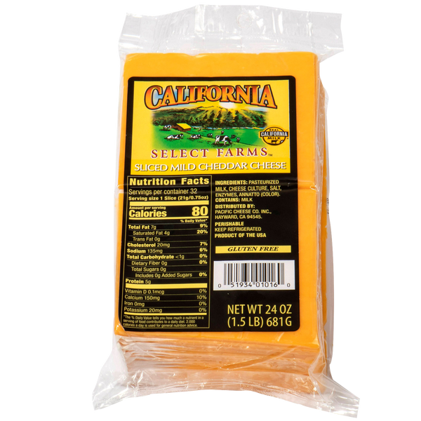 CA Select Farms Mild Cheddar Cheese, 30 Slices, 1.5 lbs