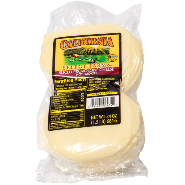 CA Select Farms Provolone Cheese, 30 Slices, 1.5 lbs