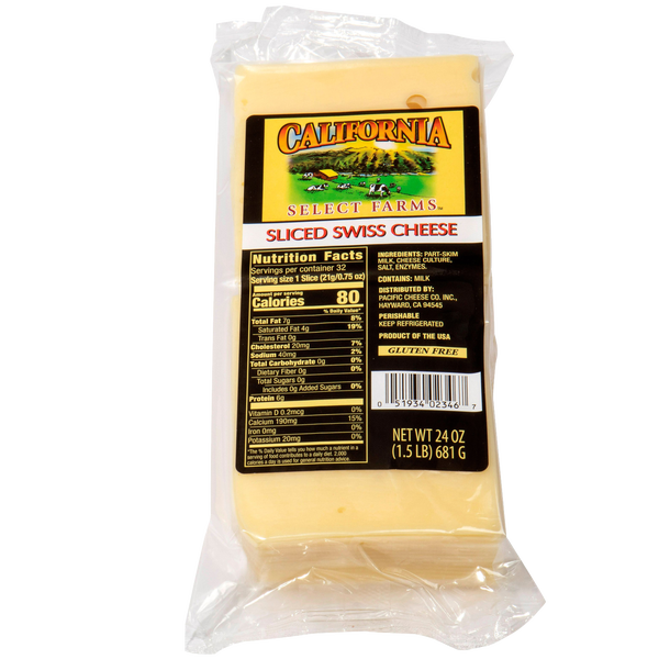 CA Select Farms Swiss Cheese, 30 Slices, 1.5 lbs