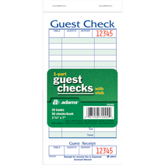 Adams Guest Checks with Stub, 3-3/8" x 7", 20 ct